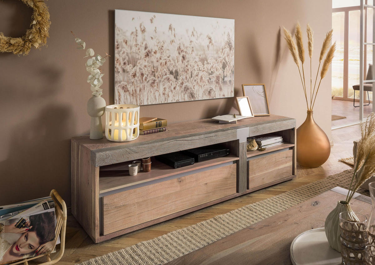 TV-BOARD Akazie 180x48x55 beige lackiert Amsterdam #125 - Beige, Holz (180/55/48cm) - Massivmoebel24