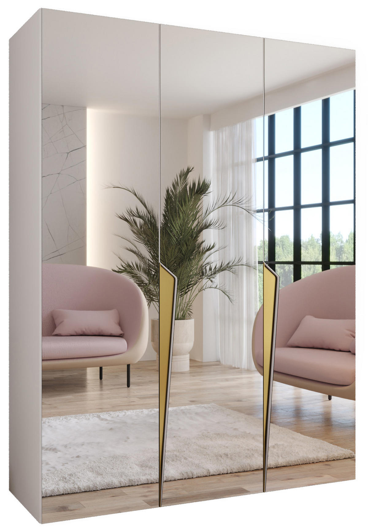 DREHTÜRENSCHRANK 202/150/52 3-türig - Goldfarben/Weiß, Holz/Metall (150/202/52cm) - Abiks Möbel