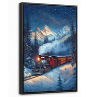 LEINWAND Bilder mit Rahmen - Zug - Weihnachten - Schnee - Weihnachtszug - 20x30 - Anthrazit, Textil (20/30cm) - MuchoWow