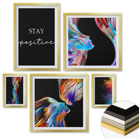 WANDBILDER 5er Set - 50x50 cm & 20x30 cm & 40x60 cm Goldrahmen - Rosa geometrische Pfingstrosen - Goldfarben, Kunststoff (40/60cm) - ArtPrintCave