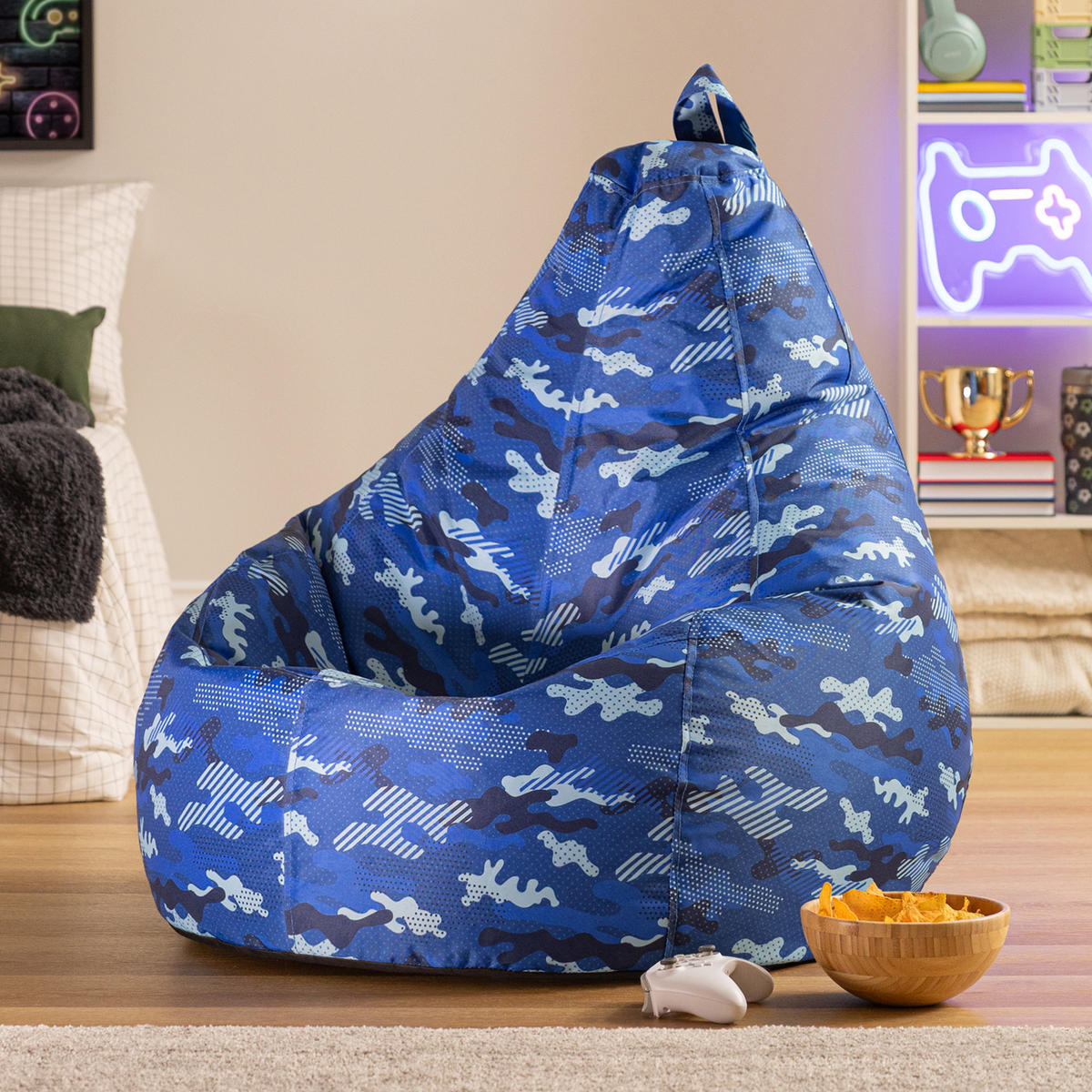 SITZSACK Gaming Camouflage - Blau, Textil (90/73/84cm) - icon
