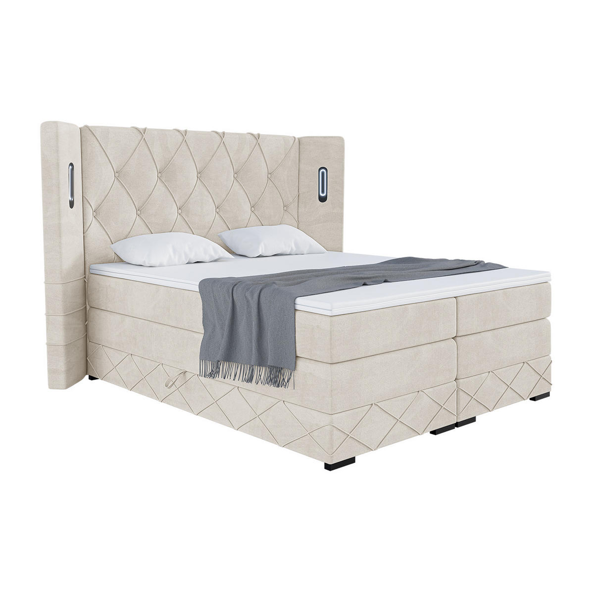 BOXSPRINGBETT Manuel - Creme/Schwarz, Holzwerkstoff/Textil (200/200cm) - Meblini
