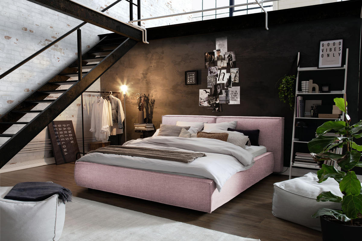 POLSTERBETT CARLO Pink Massivholz - Pink/Rosa, Textil (140/200cm) - KAWOLA