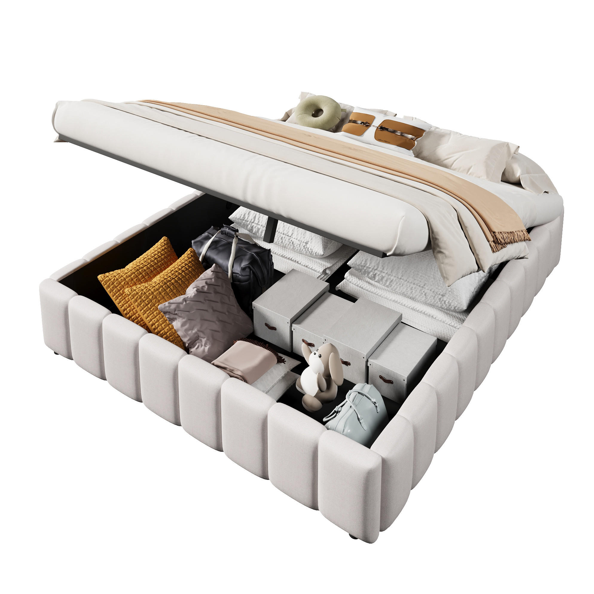 POLSTERBETT mit hydraulischem Stauraum 140x200 cm Leinen Beige - Beige, Metall (140/200cm) - Meubliv