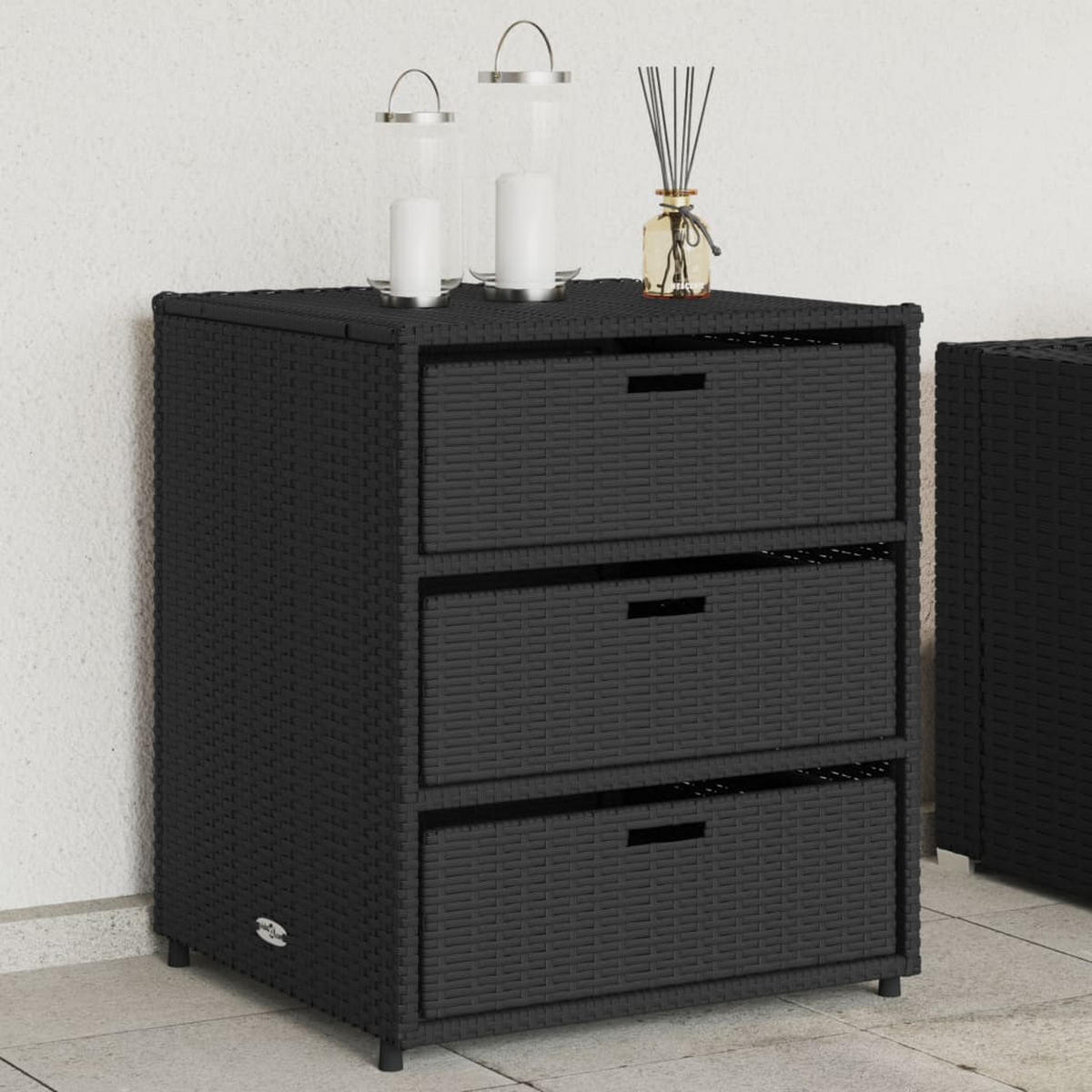 GARTENSCHRANK Schwarz 55x59x69 cm Poly Rattan - Schwarz, Kunststoff (55/69/59cm) - furnicato