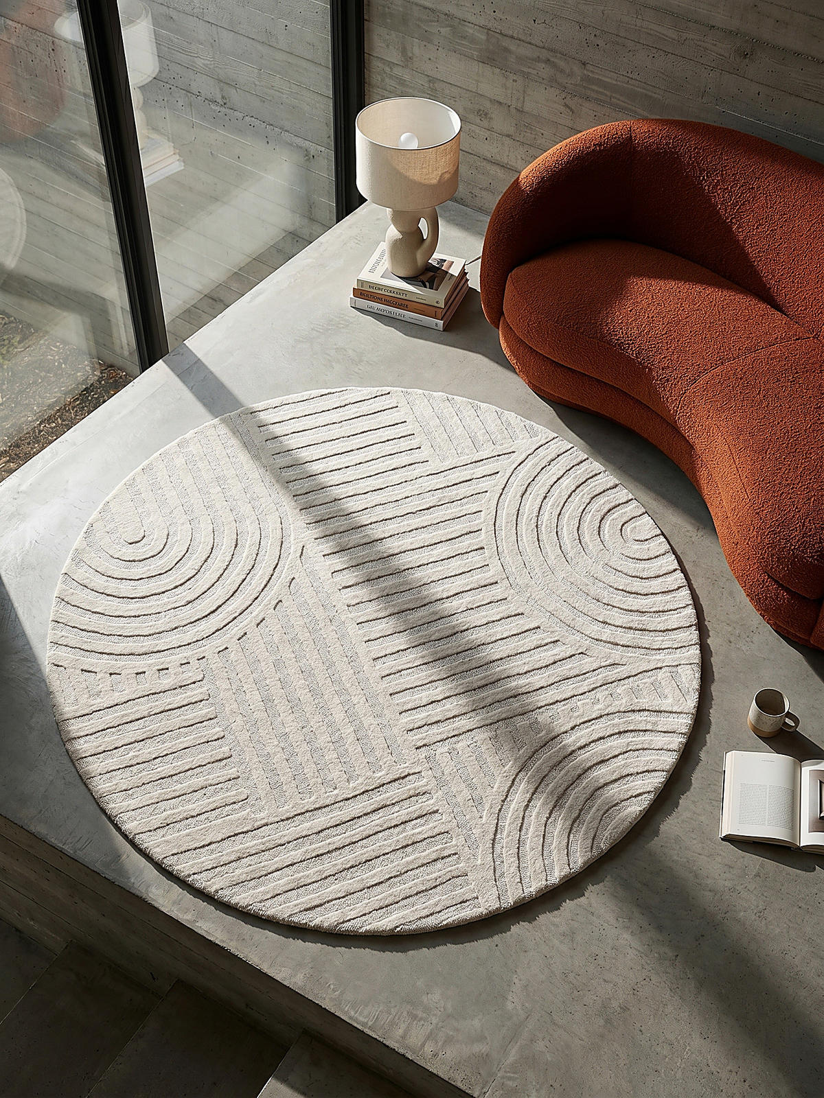 TEPPICH aus Wolle LEVEN in Elfenbein, geometrisch, Ø 160 cm - Champagner, Textil (160/160cm) - KADIMA DESIGN