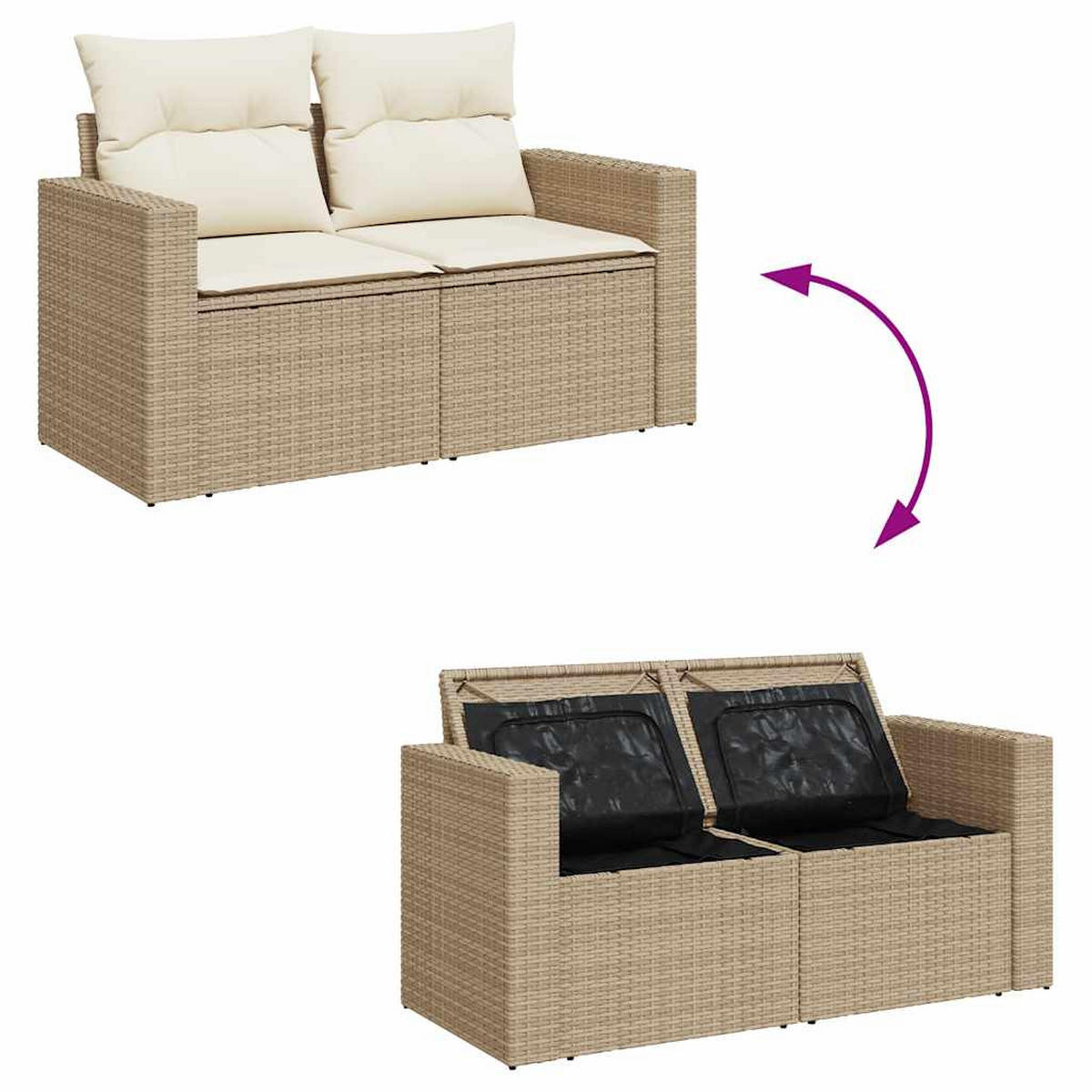 GARTEN-SOFAGARNITUR 4-TLG. Mit Kissen Beige Poly Rattan - Beige, Kunststoff - vidaXL