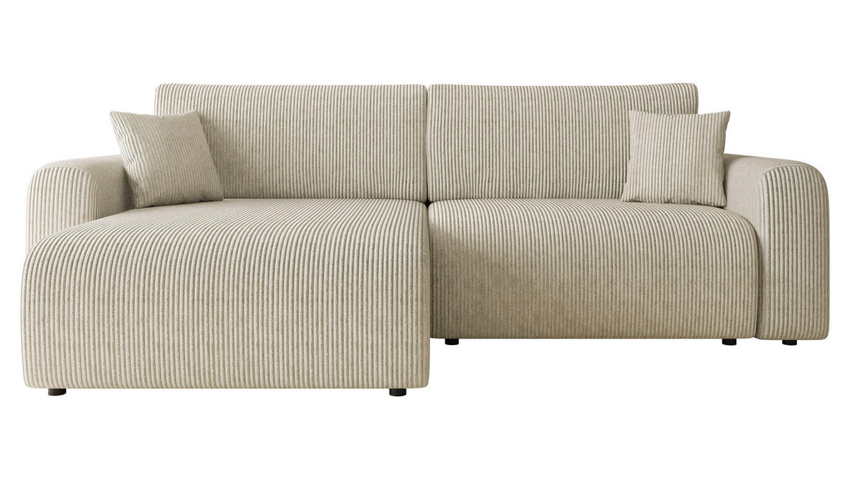 ECKSOFA Floryn L Cord - Schwarz/Naturfarben, Holz/Kunststoff (245/145cm) - MIRJAN24