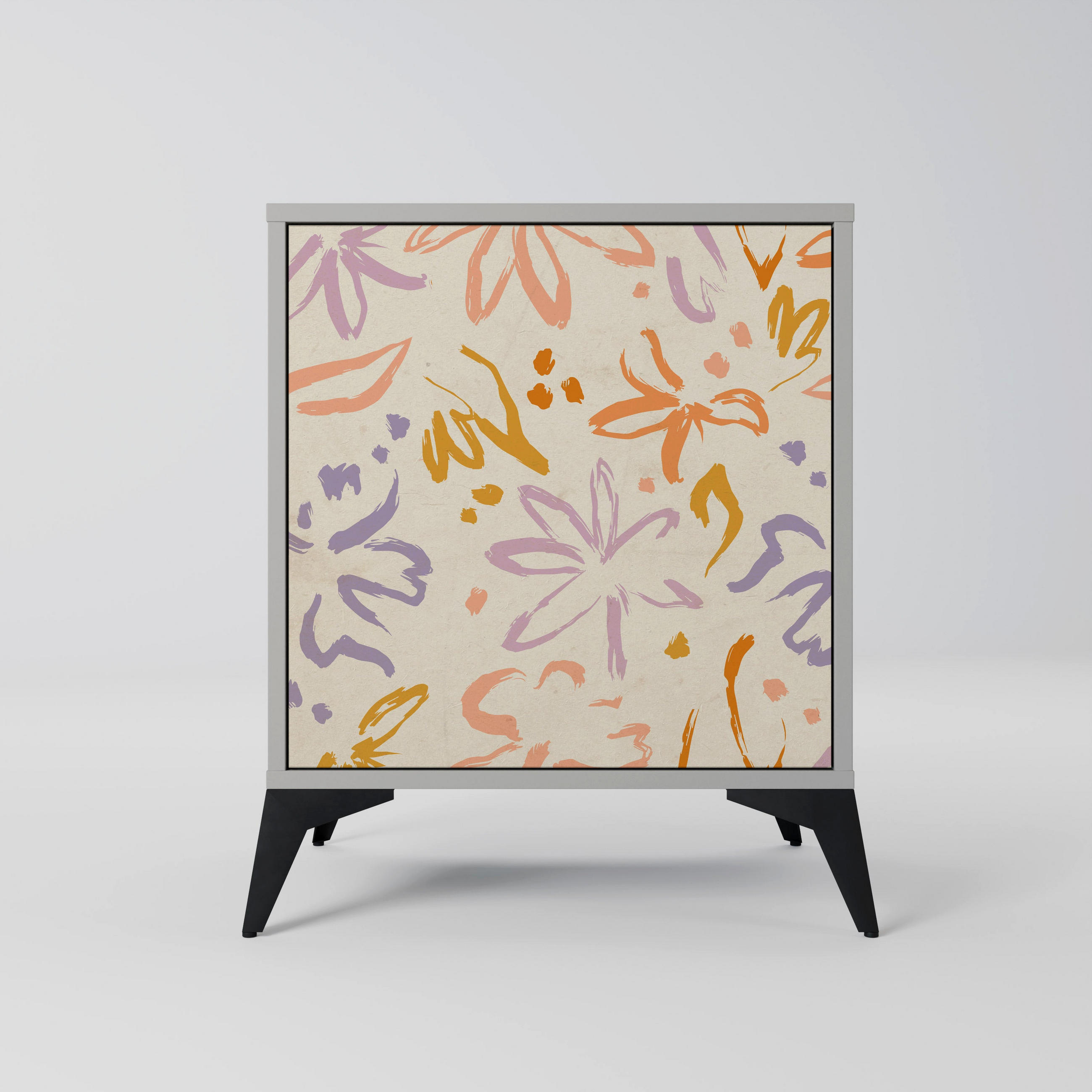 SIDEBOARD SPRING WHIMSY, Grau, 57,5x42x70,5 cm, Schwarze Metall-Sternfüße - Multicolor/Schwarz, Holzwerkstoff/Metall (57.5/70.5/42cm) - SpaceRebels