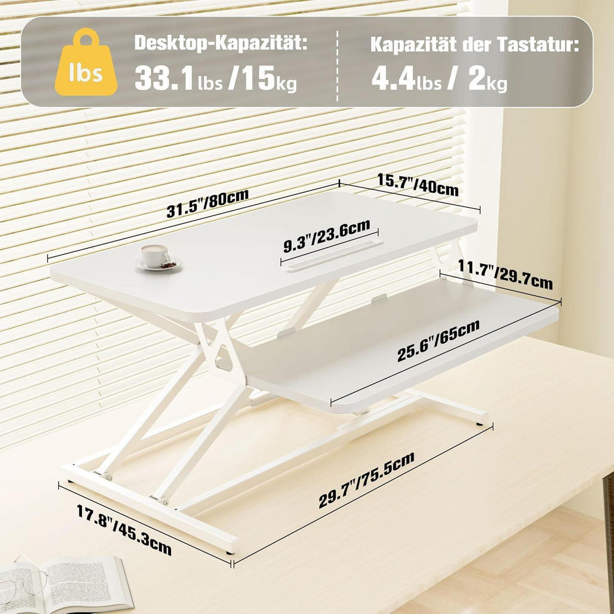 STEH-SITZ Schreibtischaufsatz Höhenverstellbar Weiß 80/40 cm - Weiß, Kunststoff (80/40/52cm)