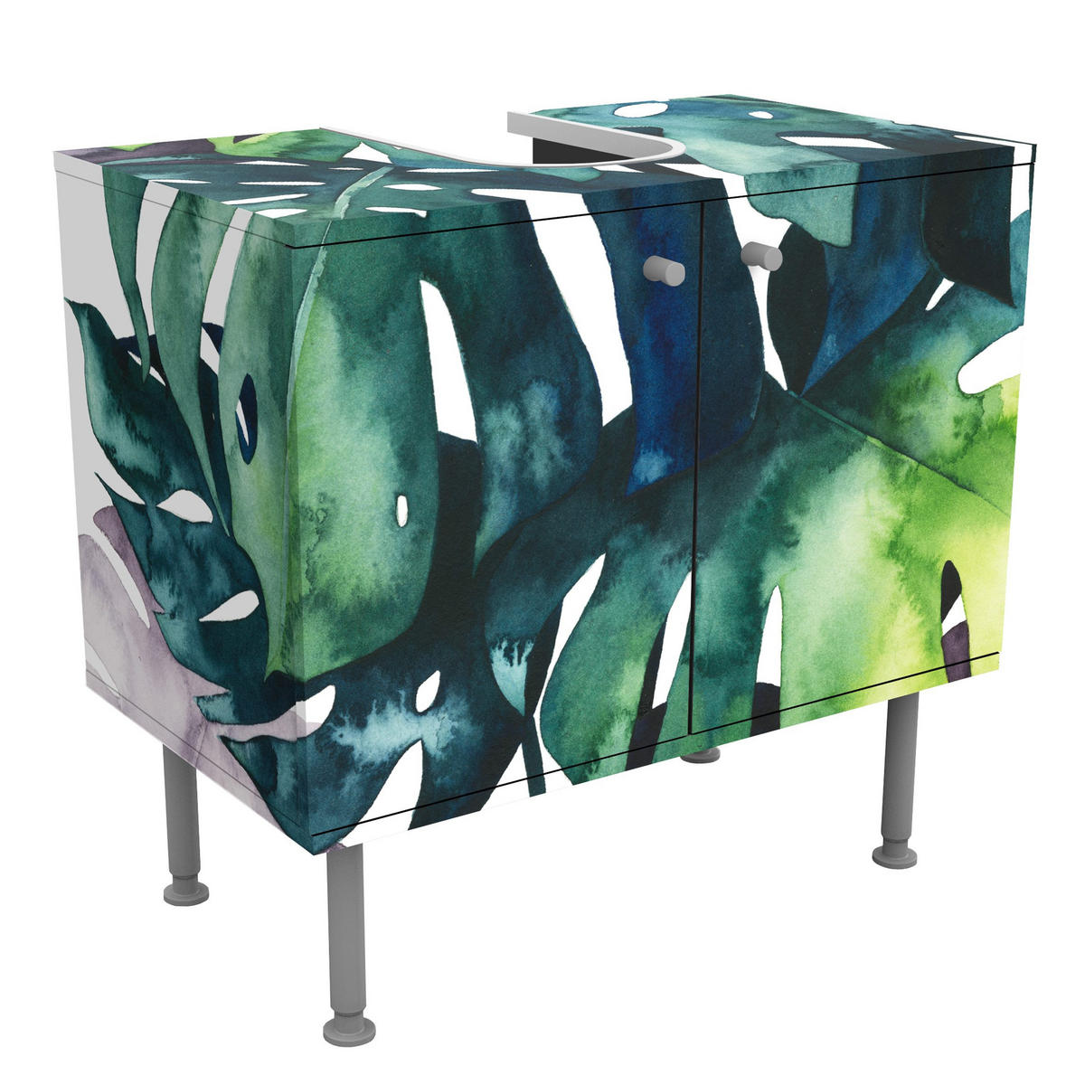 WASCHBECKENUNTERSCHRANK Exotisches Blattwerk - Monstera 60/55/35 cm - Grün, Holzwerkstoff (60/55/35cm) - Bilderwelten
