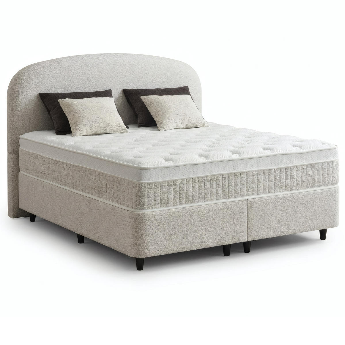 BOXSPRINGBETT MIT BETTKASTEN FREYA 90/200 cm, Ivory, Bettkasten, Matratze, Topper integriert, H3 mittel 7-Zonen Matratze - Creme/Schwarz, Holz/Kunststoff (90/200cm) - Consilio Concept