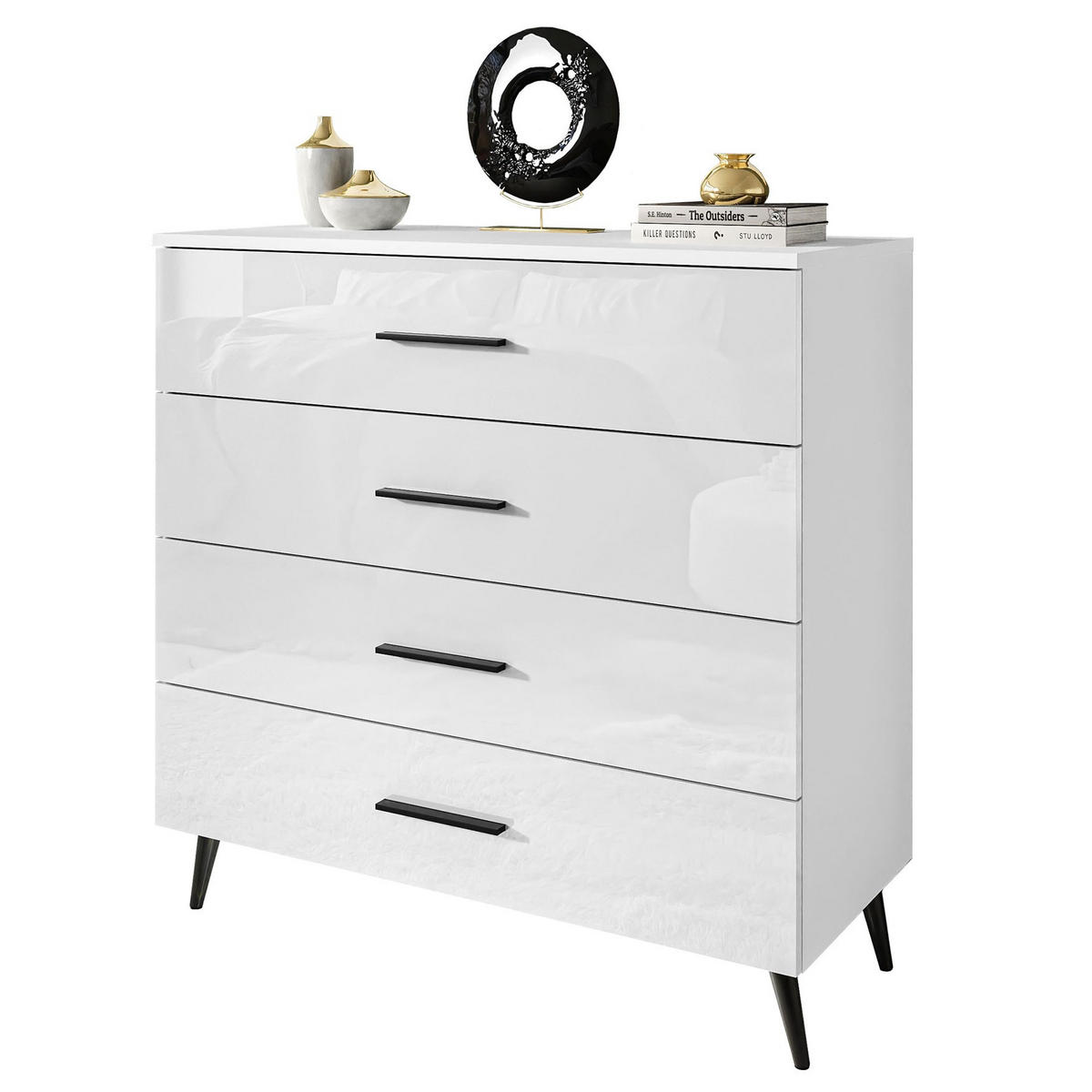 KOMMODE AURA GRIFFE mit Schubladen Beinfarbe – Schwarz - Schwarz/Weiß, Holzwerkstoff (95/90/40cm) - Lookway