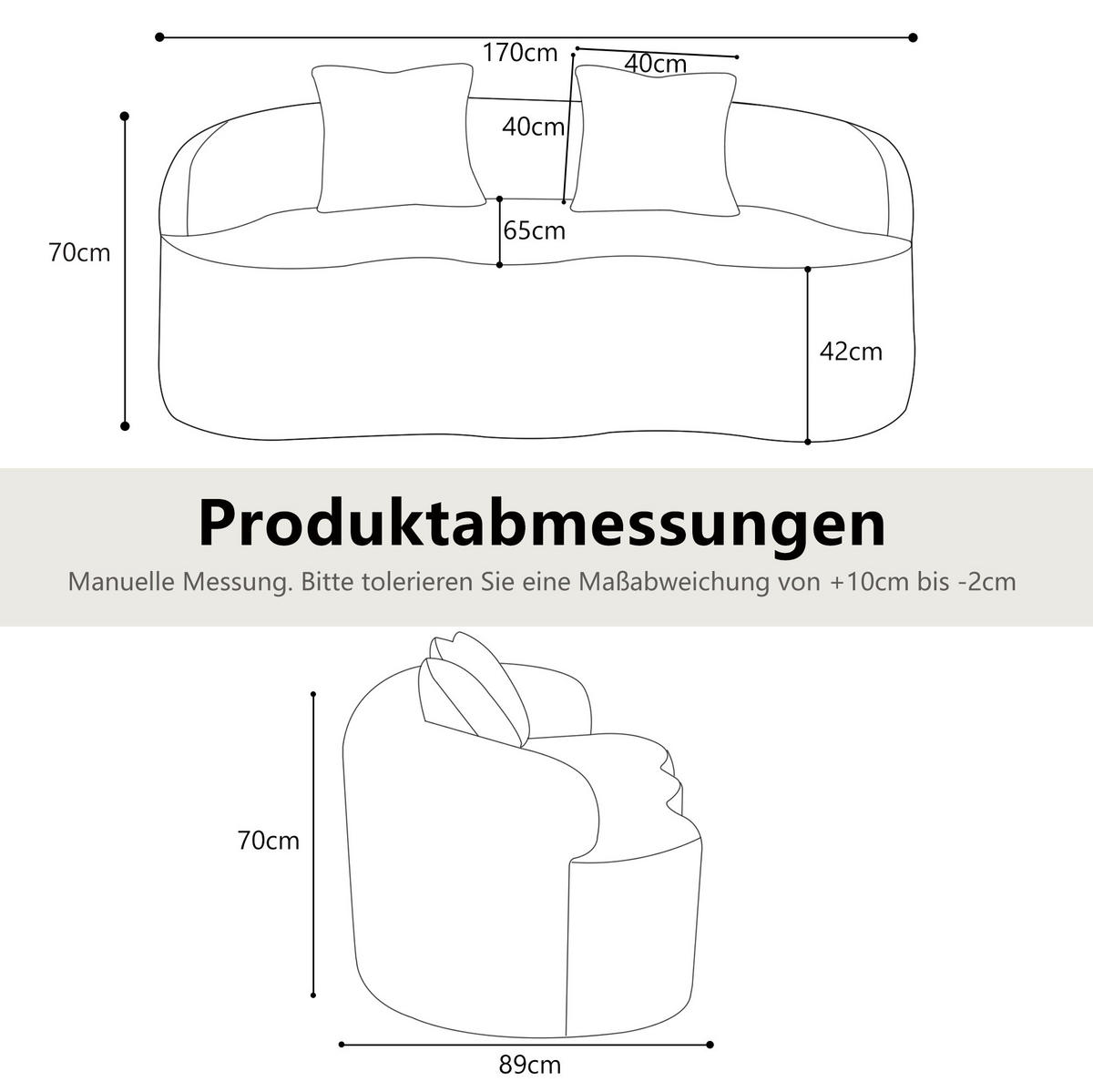 SOFA 2-Sitzer geschwungen White mit 2 Kissen - Weiß, Kunststoff (170/70/89cm) - Meubliv