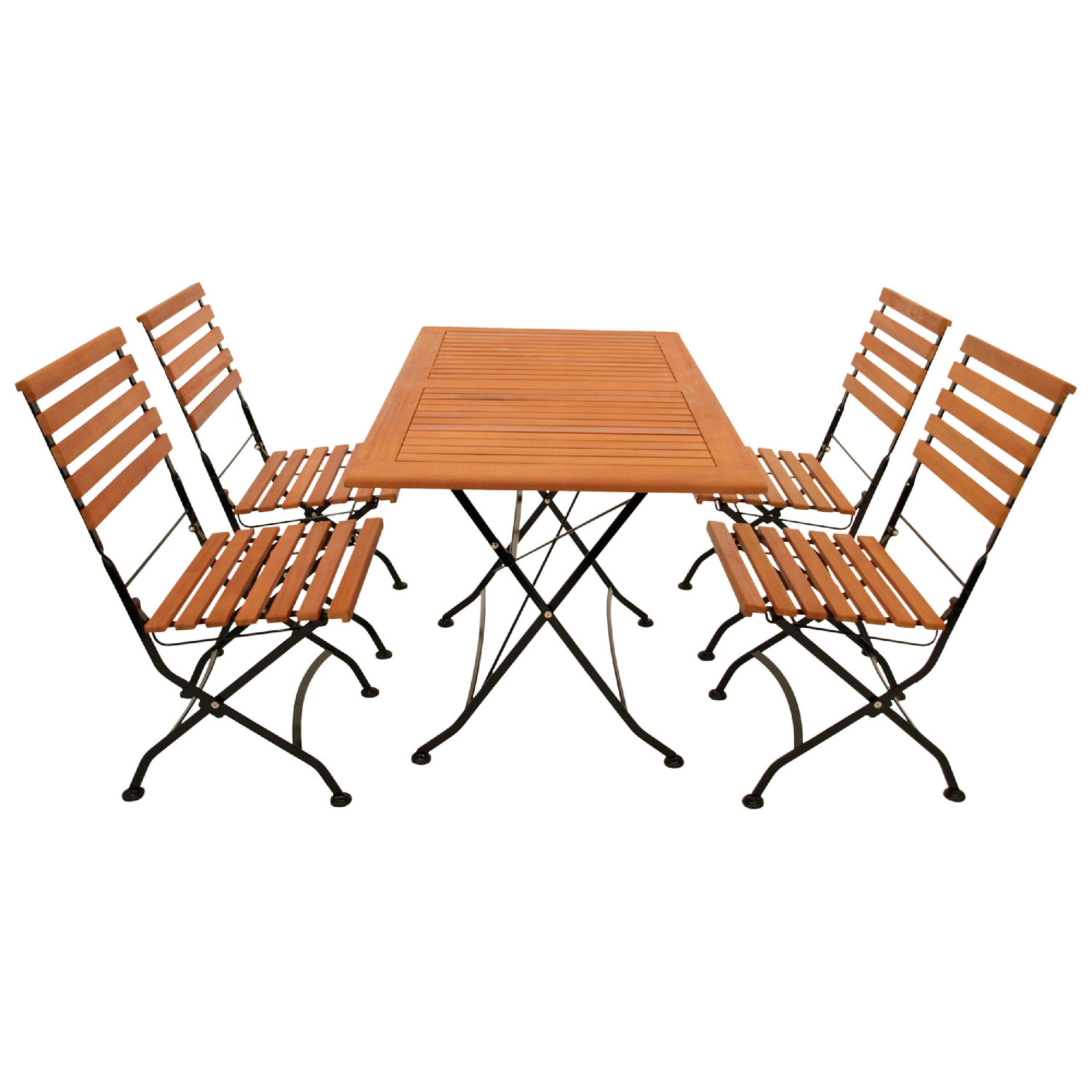 GARTENESSGRUPPE Bad Belzig- 5-teilig (4x Stuhl, 1x Tisch 120x70cm), Gestell Flachstahl schwarz, Latten Eukalyptusholz, FSC®-zertifiziert. - Schwarz, Metall - TPFGarden