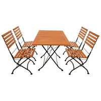 GARTENESSGRUPPE Bad Belzig- 5-teilig (4x Stuhl, 1x Tisch 120x70cm), Gestell Flachstahl schwarz, Latten Eukalyptusholz, FSC®-zertifiziert. - Schwarz, Metall - TPFGarden