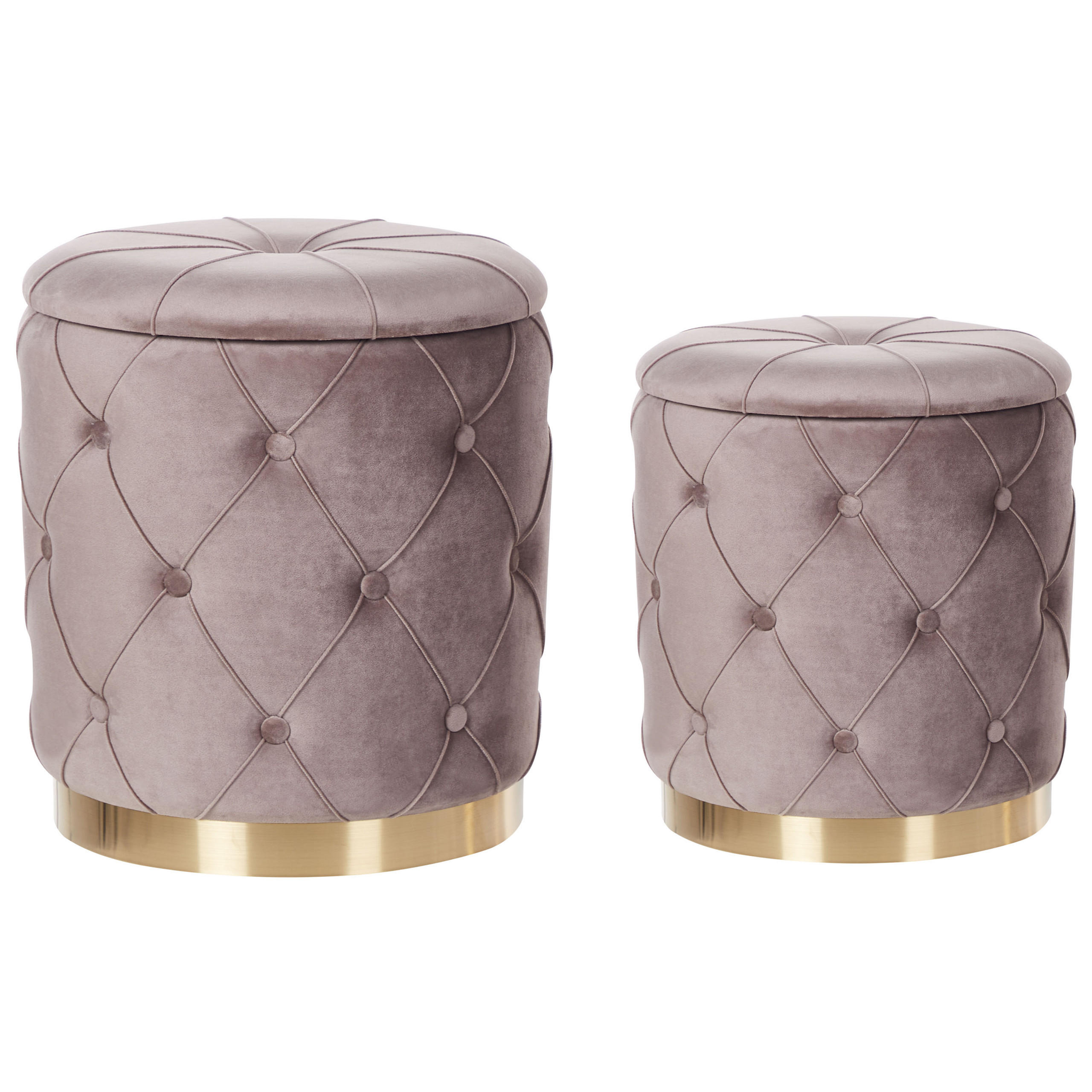 POUF 2er-Set Taupe Pueblo - Taupe/Goldfarben, Textil (33/44/33cm) - Beliani