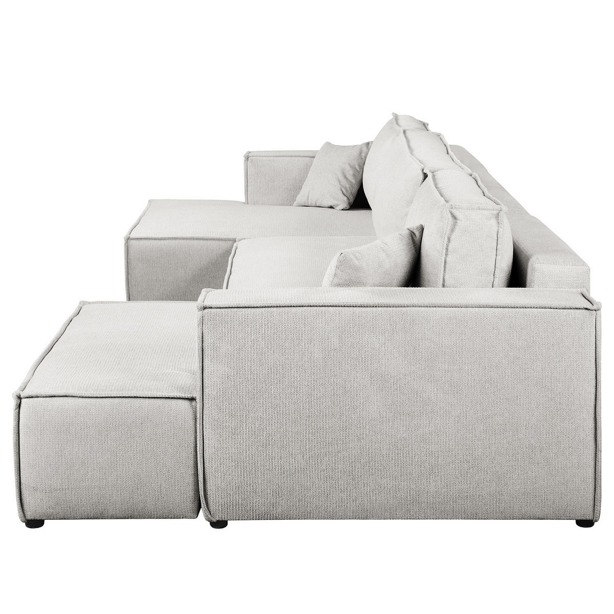 WOHNLANDSCHAFT mit Schlaffunktion - Hellgrau/Schwarz, Kunststoff/Textil (398/70/148cm) - home24