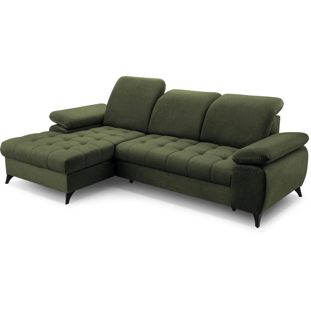 ECKSCHLAFSOFA Bello dunkelgrün links - Dunkelgrün/Schwarz, Textil (265/156cm) - Beautysofa