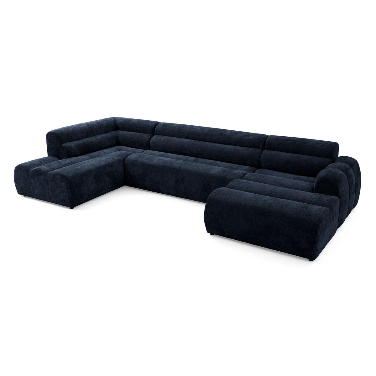 6-SITZER modulares Wohnlandschaft U XXL VEER SET 4 Links, 368 x 190 cm, Chenille Webstoff Marine - Schwarz/Dunkelblau, Holz/Kunststoff (368/75/190cm) - Muffo