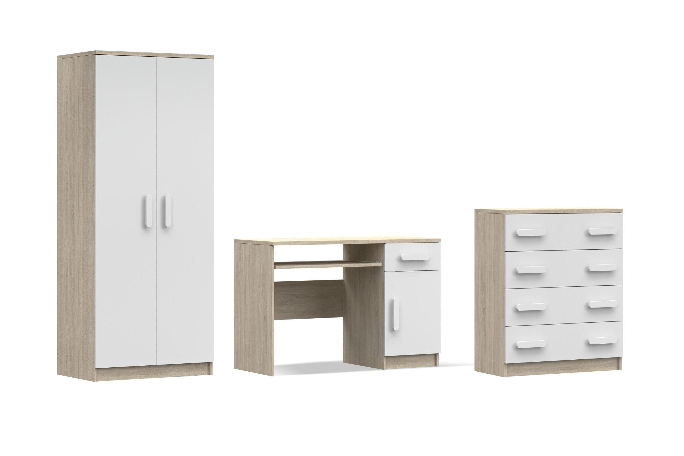 KINDERZIMMER-SET INGE V 3-teilig in Weiß+Sonoma/Weiß - Weiß/Sonoma Eiche, Holzwerkstoff (270/50/192cm) - Deine Möbel 24