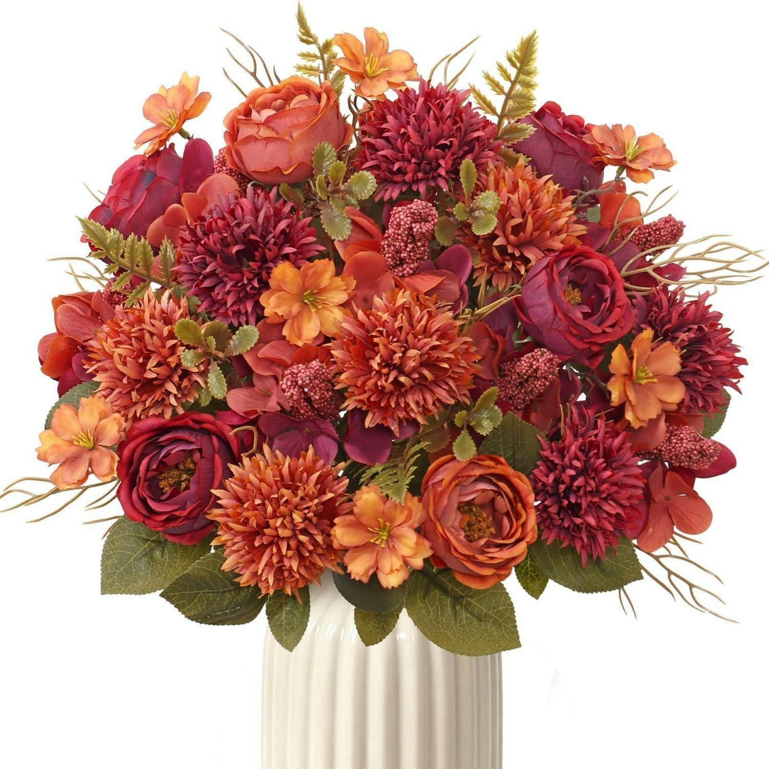 KUNSTBLUMENSTRAUSS Herbst 4er Set Burgunderrot - Bordeaux, Textil (30cm)