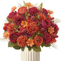 KUNSTBLUMENSTRAUSS Herbst 4er Set Burgunderrot - Bordeaux, Textil (30cm)
