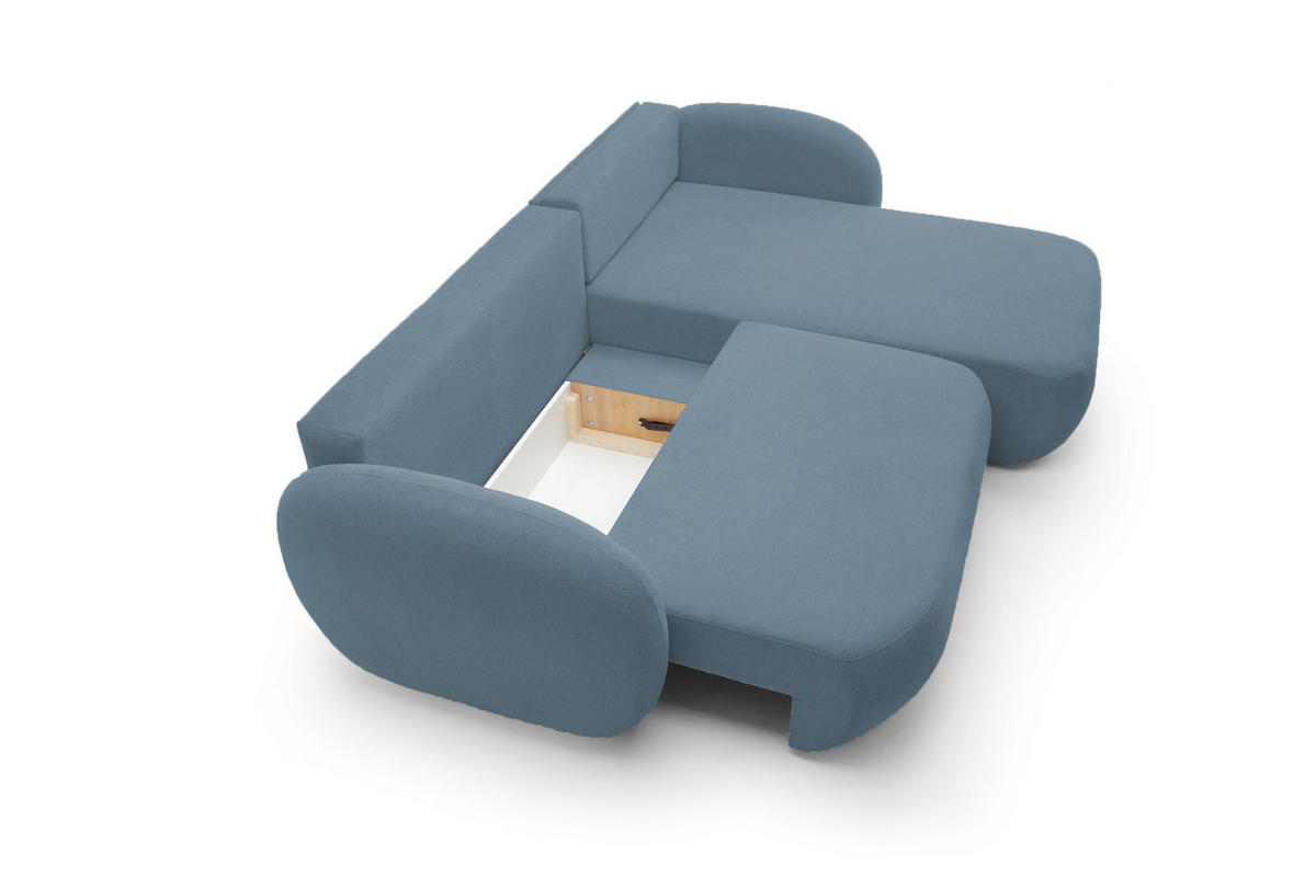 ECKSOFA OLIO L-Form Schlaffunktion mit Bettkasten, lose Rückenkissen, freistehend, RECHTS 248x174 cm Light blue - Hellblau, Holz/Textil (248/174cm) - DomoHome