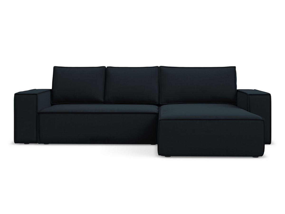 ECKSOFA mit Schlaffunktion Samt Stoff Blau - Blau/Schwarz, Kunststoff/Textil (290/185cm) - Makamii