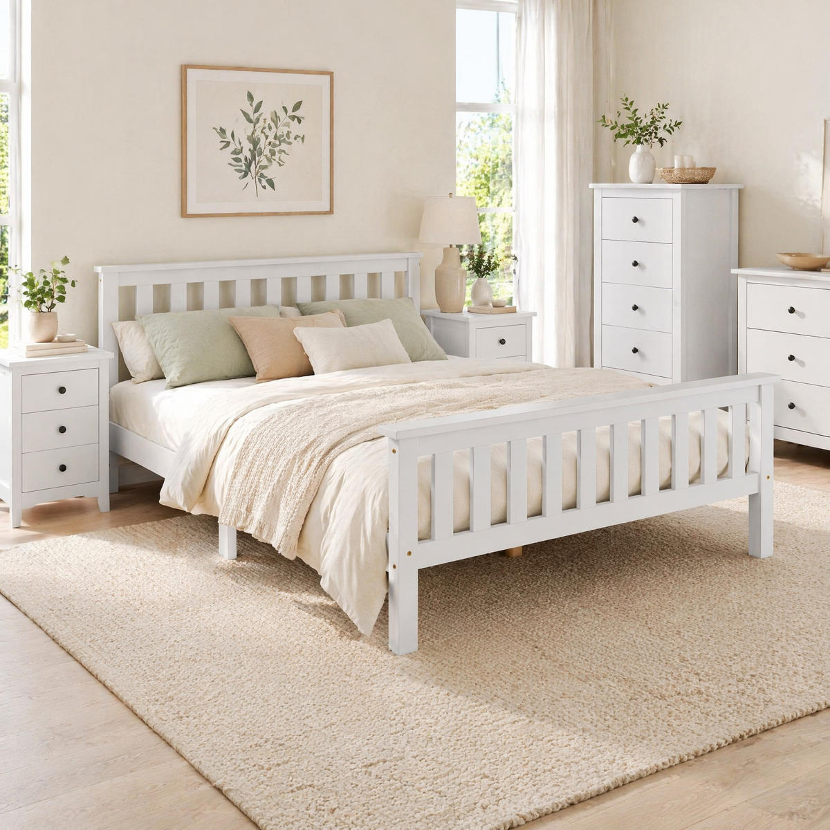 BETT 140/200 cm in Weiß mit Lattenrost Massivholz Minimalistisches Design - Weiß, Holzwerkstoff (140/200cm) - STILVORA