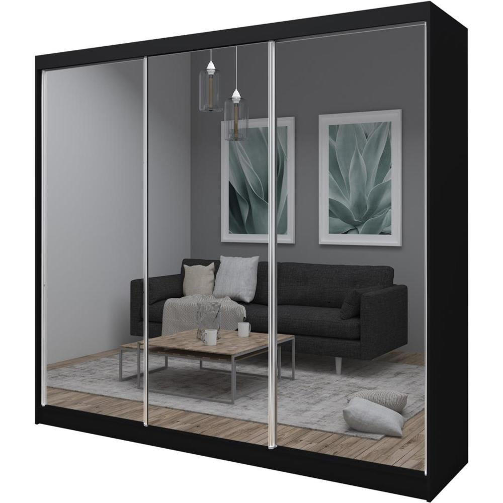 SCHWEBETÜRENSCHRANK Debra 240/216/61 schwarz mit Spiegel - Schwarz, Holzwerkstoff (240/216/61cm) - Beautysofa