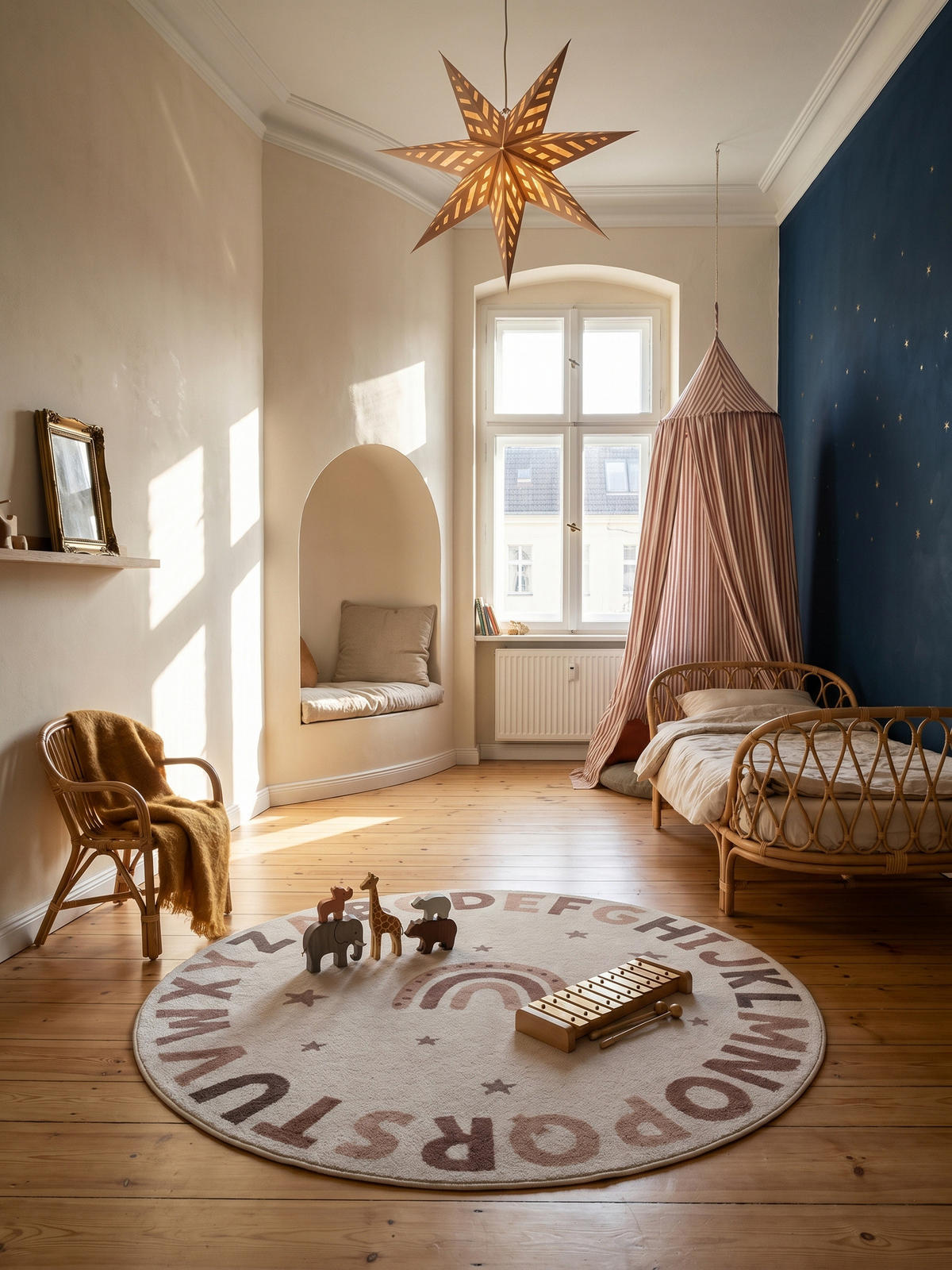 SPIELTEPPICH Waschbar TINO in Creme, mit Alphabet-Motiv, Ø 120 cm - Beige, Textil (120/120cm) - KADIMA DESIGN