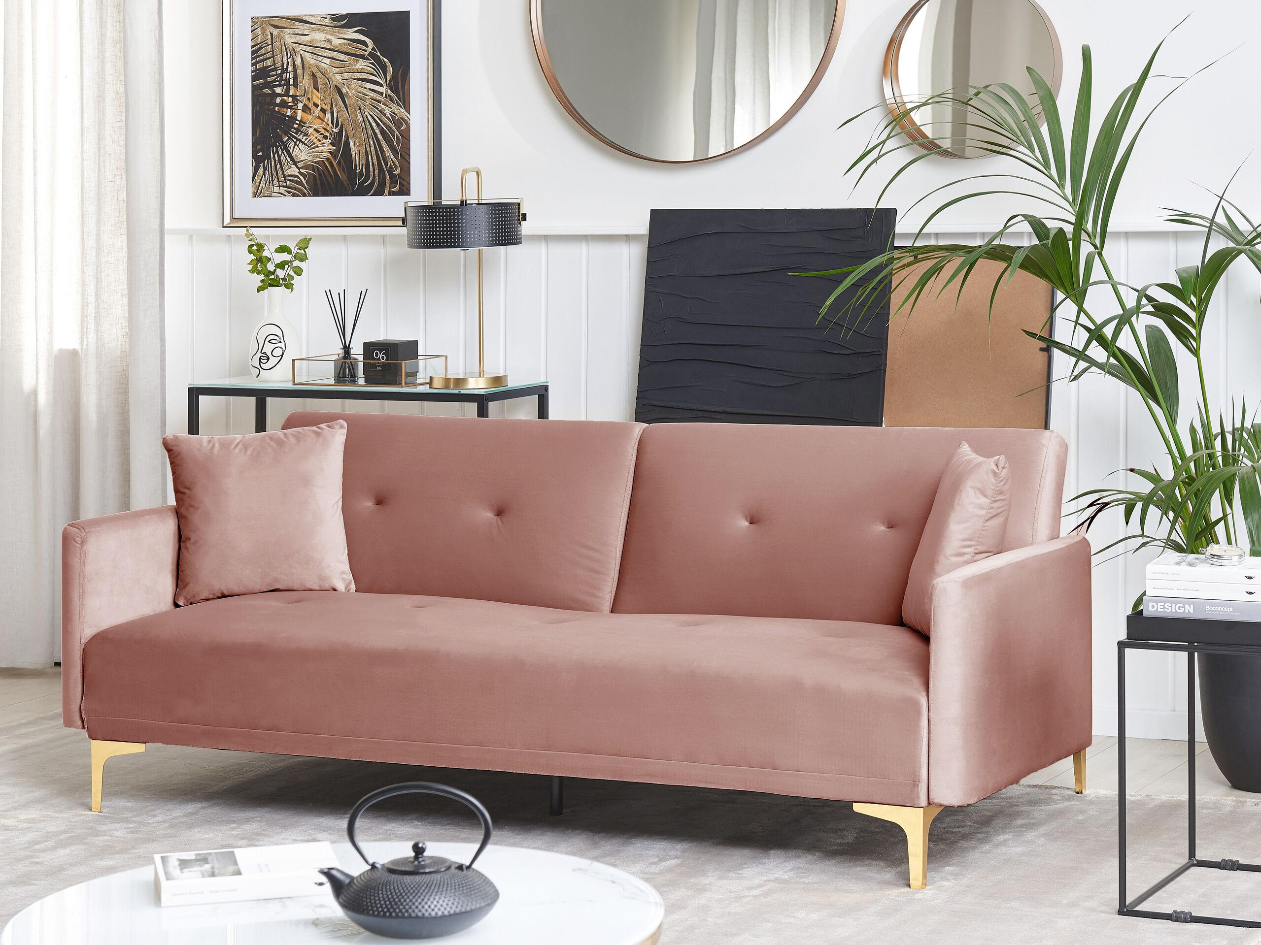 3-SITZER-SCHLAFSOFA Samtstoff Rosa Lucan - Pink, Textil (190/75/90cm) - Beliani