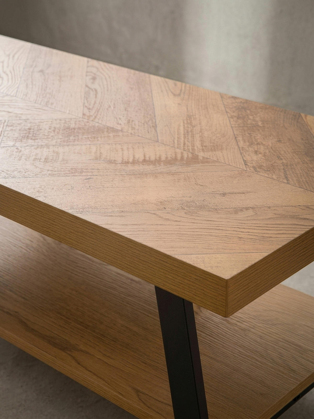 COUCHTISCH Braun Fischgrät-Muster 100x40x41cm mit Ablage und Metallgestell - Schwarz/Braun, Holz/Metall (40/100/41cm) - KADIMA DESIGN