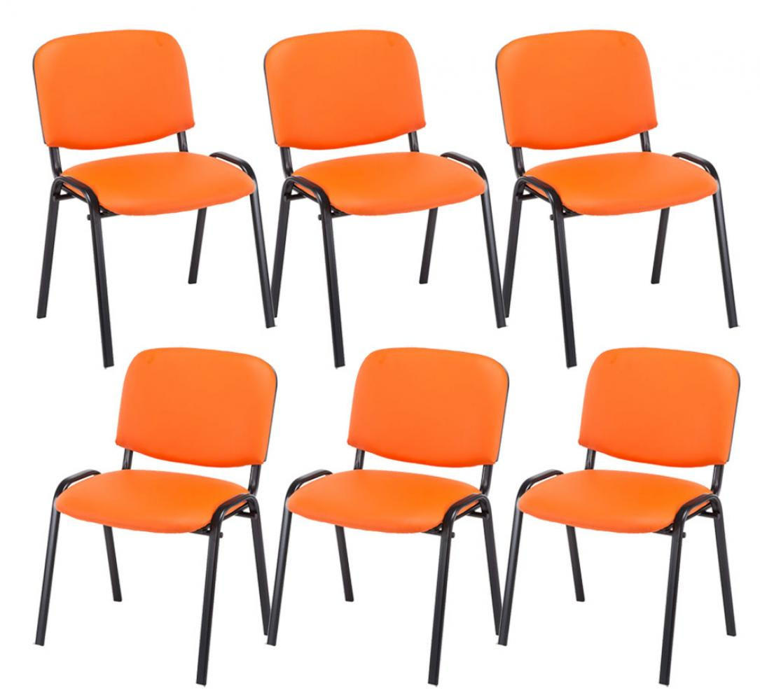 BESUCHERSTUHL 6er Set Lederlook orange - Schwarz/Orange, Textil/Metall (53/83/53cm) - CLP