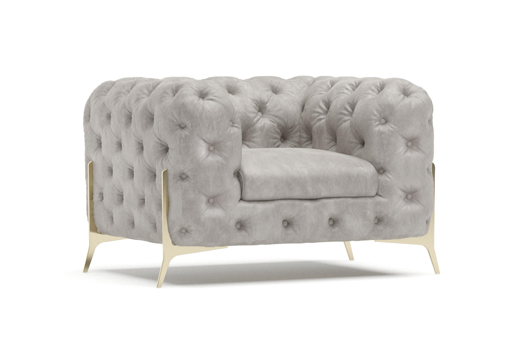 CHESTERFIELD-SESSEL Vertex Grau Samt - Goldfarben/Grau, Holz/Textil (125/75/100cm) - S-Style Möbel