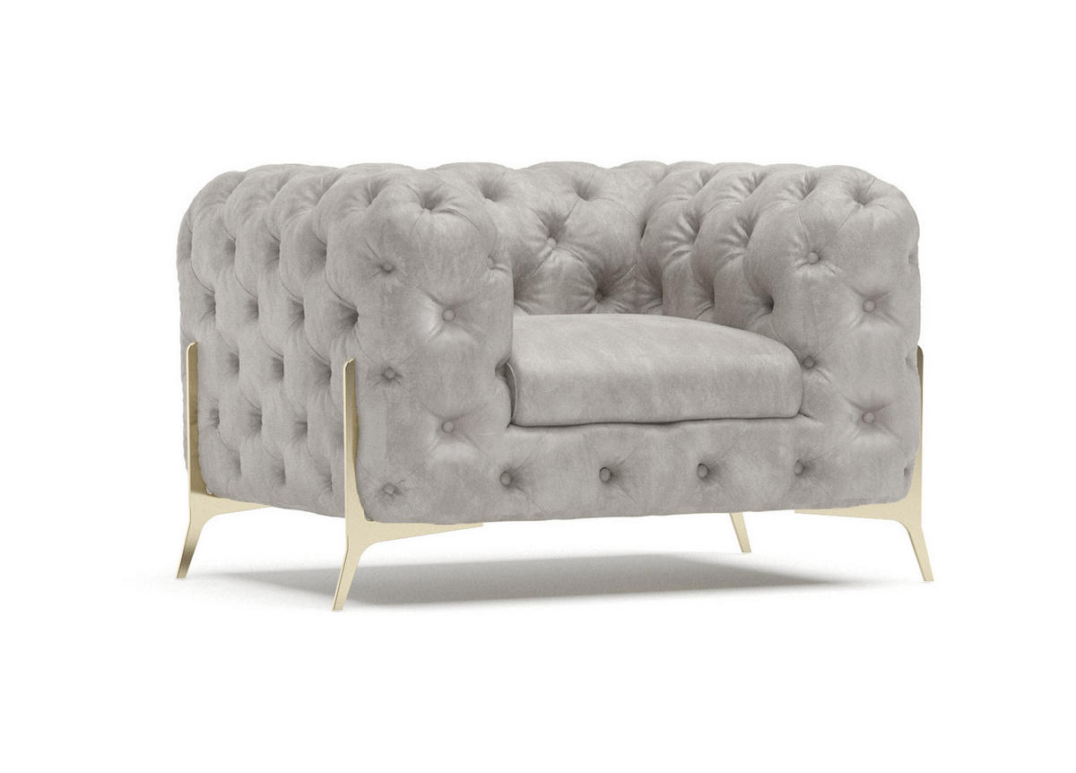 CHESTERFIELD-SESSEL Vertex Grau Samt - Goldfarben/Grau, Holz/Textil (125/75/100cm) - S-Style Möbel