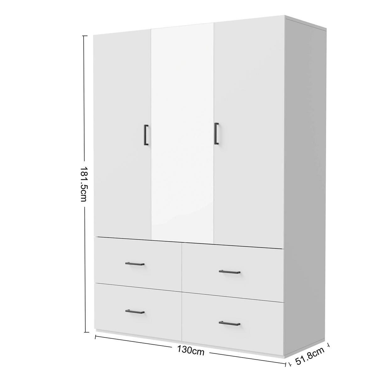 KLEIDERSCHRANK 130x52x182cm mit Kleiderstangen & Stauraum - Weiß, Holzwerkstoff (51.8/181.5/130cm) - SHOPENTRA