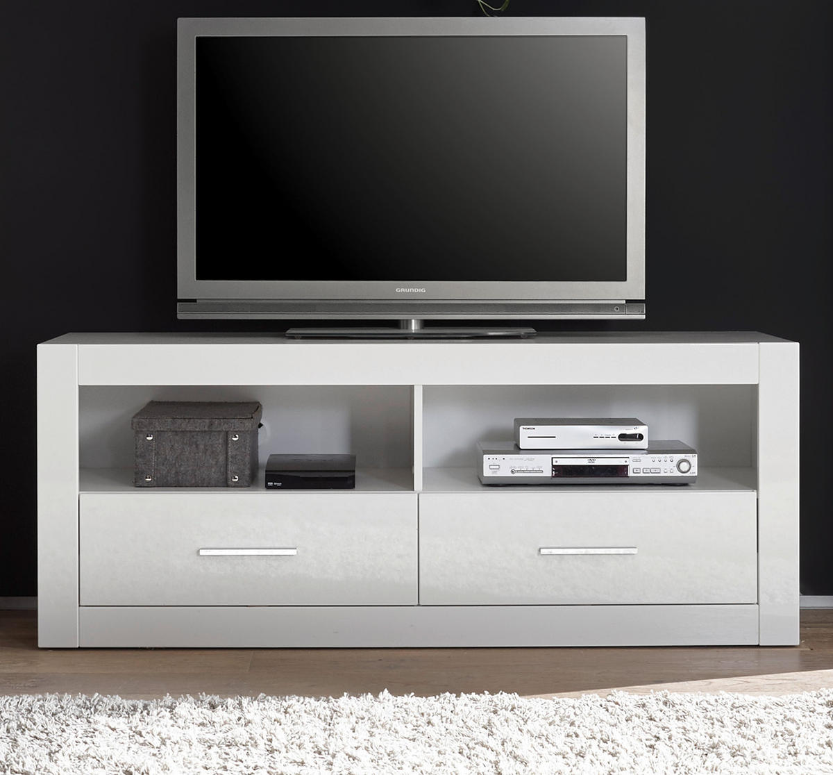 TV-LOWBOARD weiß Hochglanz, TV Unterteil Komforthöhe auf Rollen - Chromfarben/Weiß Hochglanz, Holzwerkstoff/Kunststoff (150/61/45cm) - Furn.Design