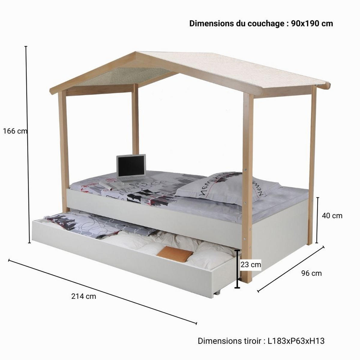 HAUSBETT CASTEL MIT SCHUBLADE/ SPIELBETT 90x190 - Weiß und naturfarben - Multicolor, Holz (90/190cm) - Weber Industries
