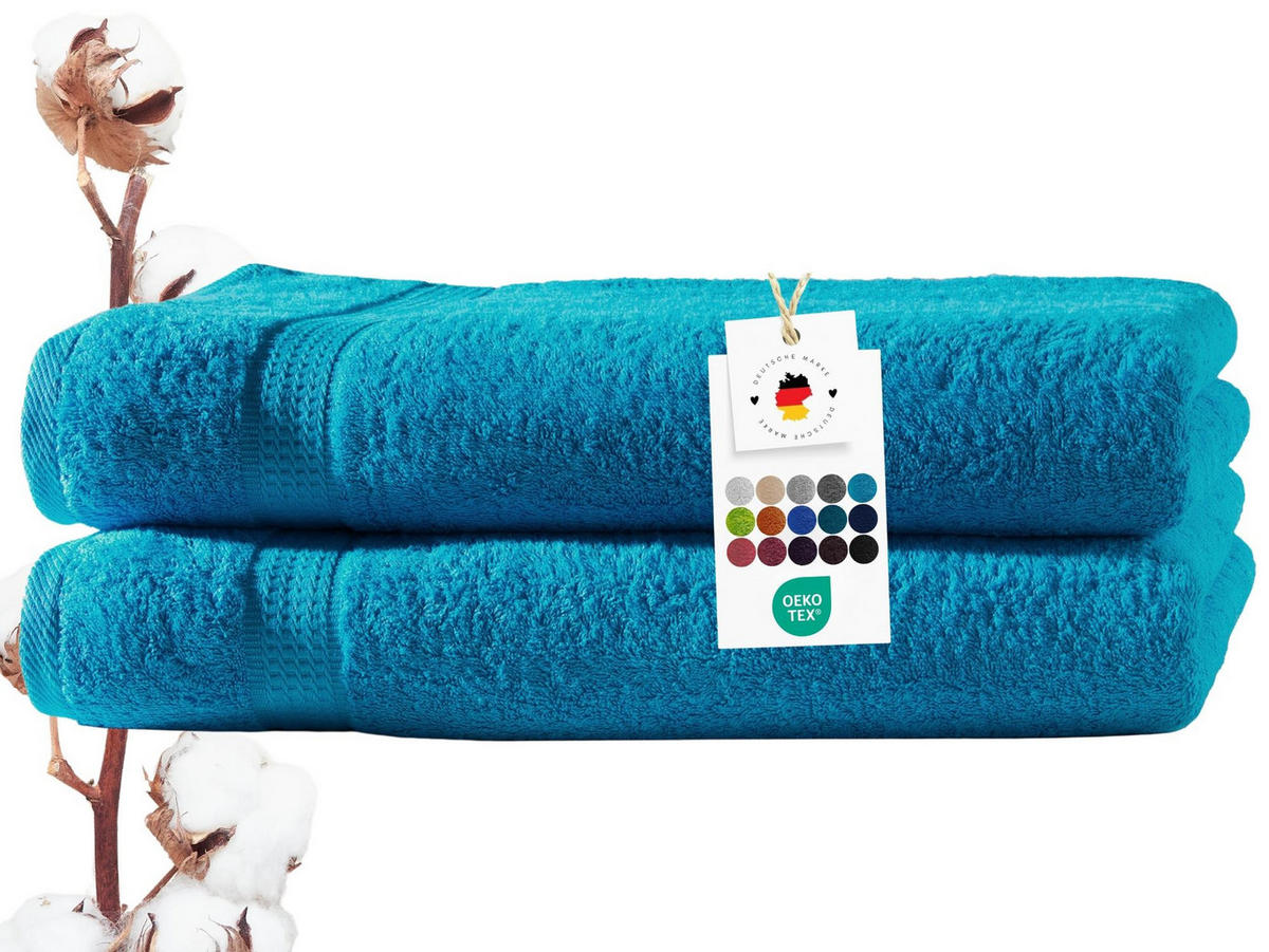 BADETUCH 100x150 cm Frottier Handtücher im 2er Set aus 100% Baumwolle, Türkis 500g/m2 - Türkis, Textil (100/150cm) - Carpe Sonno