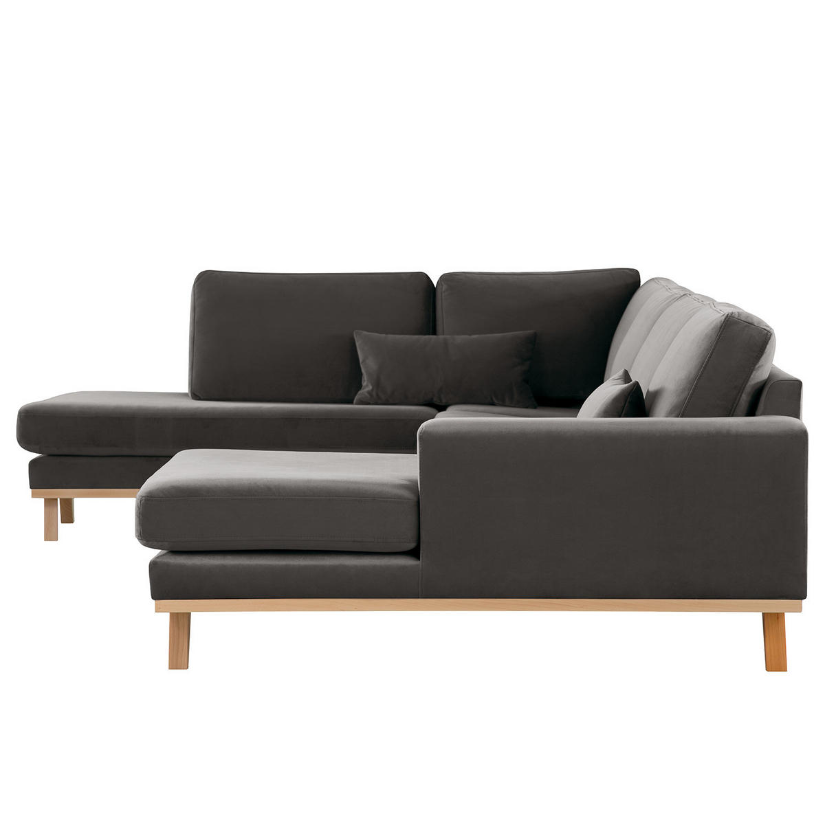 WOHNLANDSCHAFT mit Longchair - Dunkelgrau/Buchefarben, Buchenholz/Textil (371/81/219cm) - home24