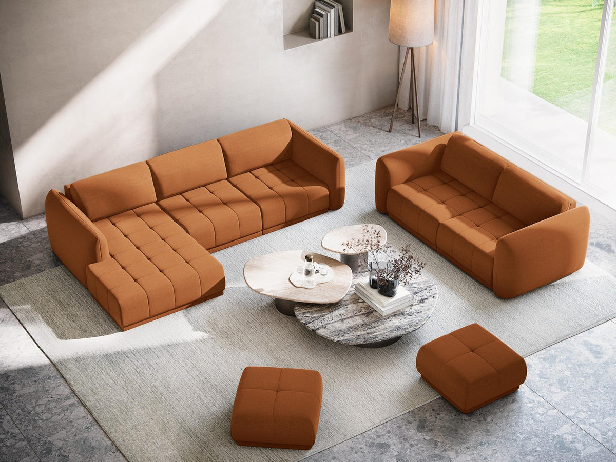 ECKSOFA Links Samt Stoff Orange - Terra cotta/Schwarz, Kunststoff/Textil (170/290cm) - Makamii