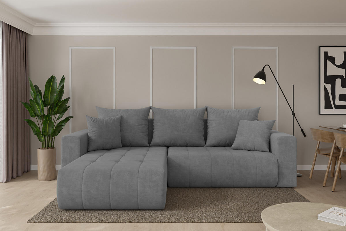 ROHOVÁ SEDAČKA s funkcí spaní, otoman vlevo MILA-L 277x194x86 šedá velur - černá/šedohnědá, kompozitní dřevo/textil (277/194cm) - ALTDECOR