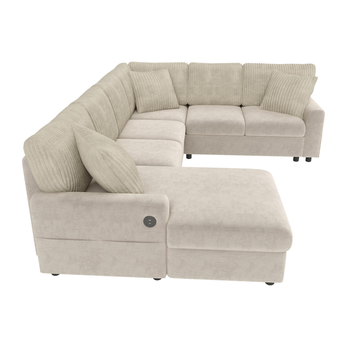 WOHNLANDSCHAFT mit U-Form, Chaise longue, USB und Type-C in Beige - Beige, Textil (249/83/196cm) - EVRYAE