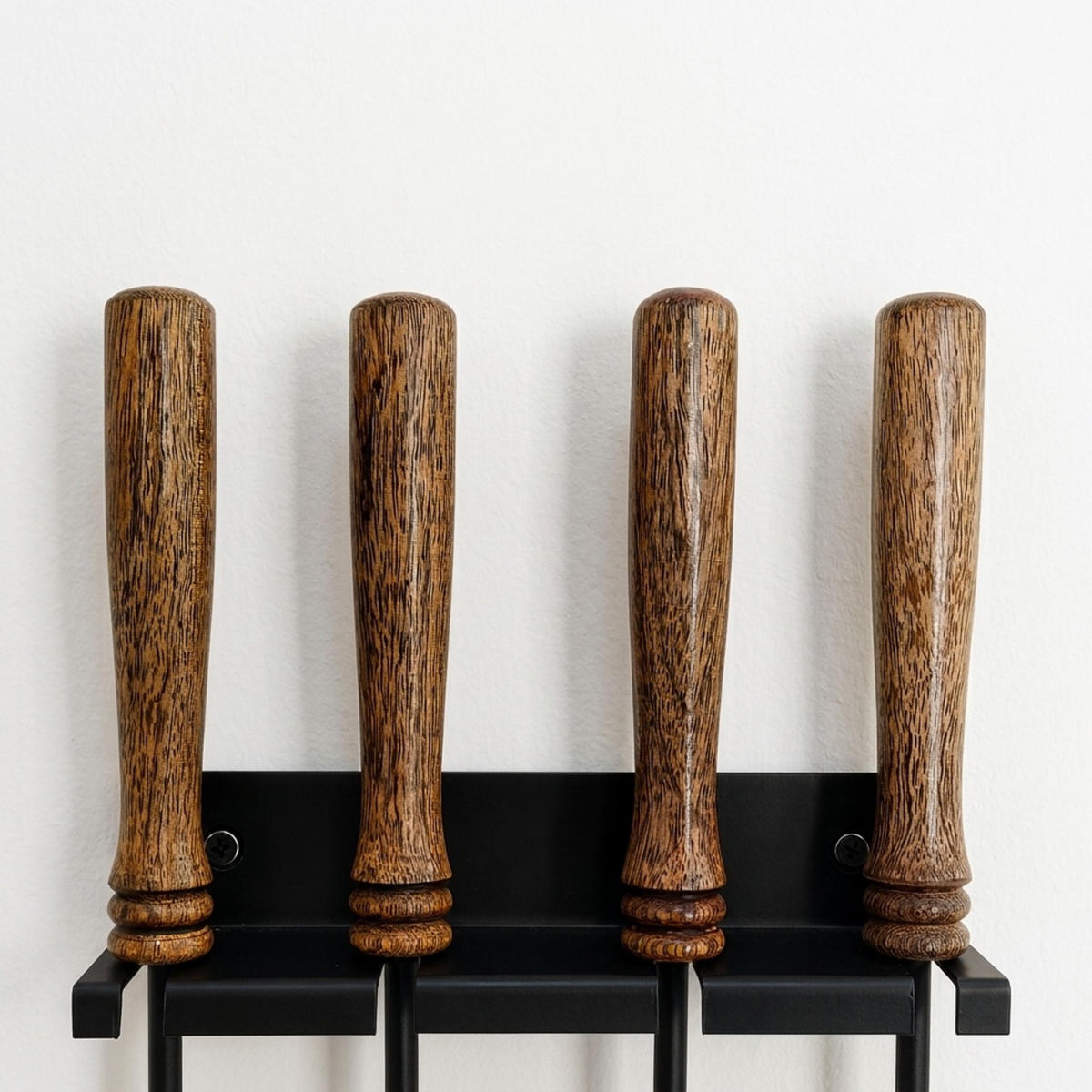 KAMINBESTECK Schwarz Braun 5-teilig - Schwarz, Holz/Metall (20/57/6.5cm) - Relaxdays