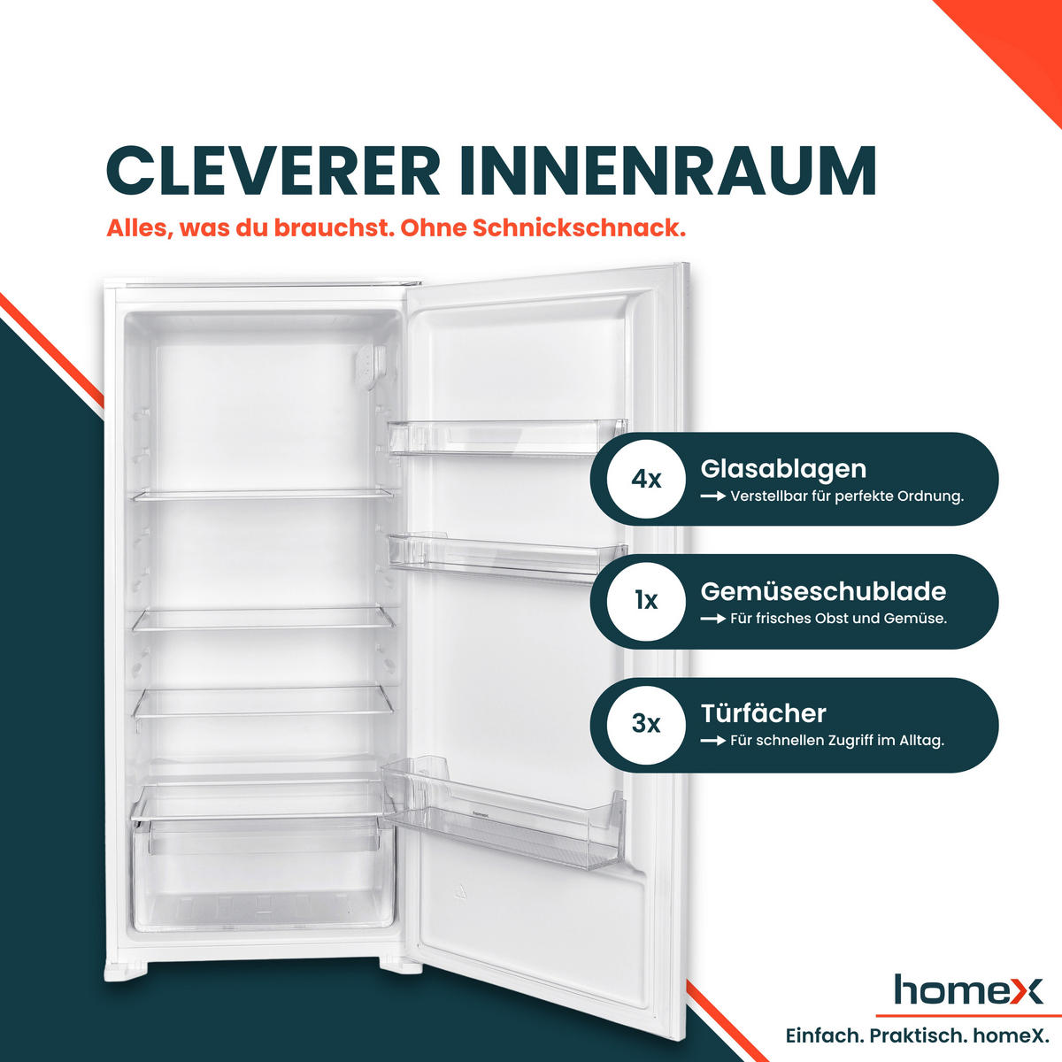 KÜHLSCHRANK Einbau, ohne Gefrierfach, 122cm Nische, 199 Liter, Schlepptürtechnik, 39 dB, CB1991E - Weiß, Glas/Kunststoff (54/123/54cm) - homeX