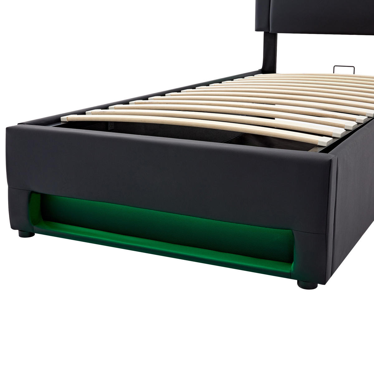 POLSTERBETT 90/200 cm Schwarz aus PU mit LED-Beleuchtung und Stauraum - Schwarz, Kunststoff (90/200cm) - OKMYHOME