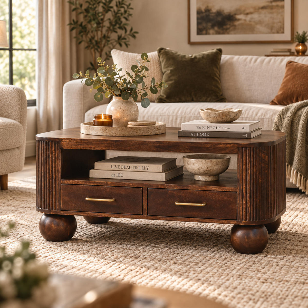 KOSMETICKÝ STOLEK Konturované zaoblení - tmavě hnědá, dřevo (85/55/46cm) - Artisan Furniture