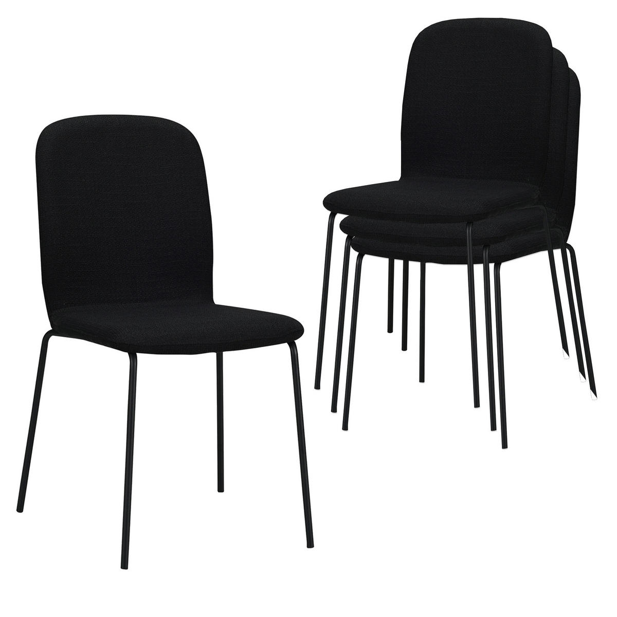 STUHL ENNA Stoffbezug Metallbeine 4er Set Schwarz - Schwarz, Textil/Metall (50/85/58cm) - Albatros